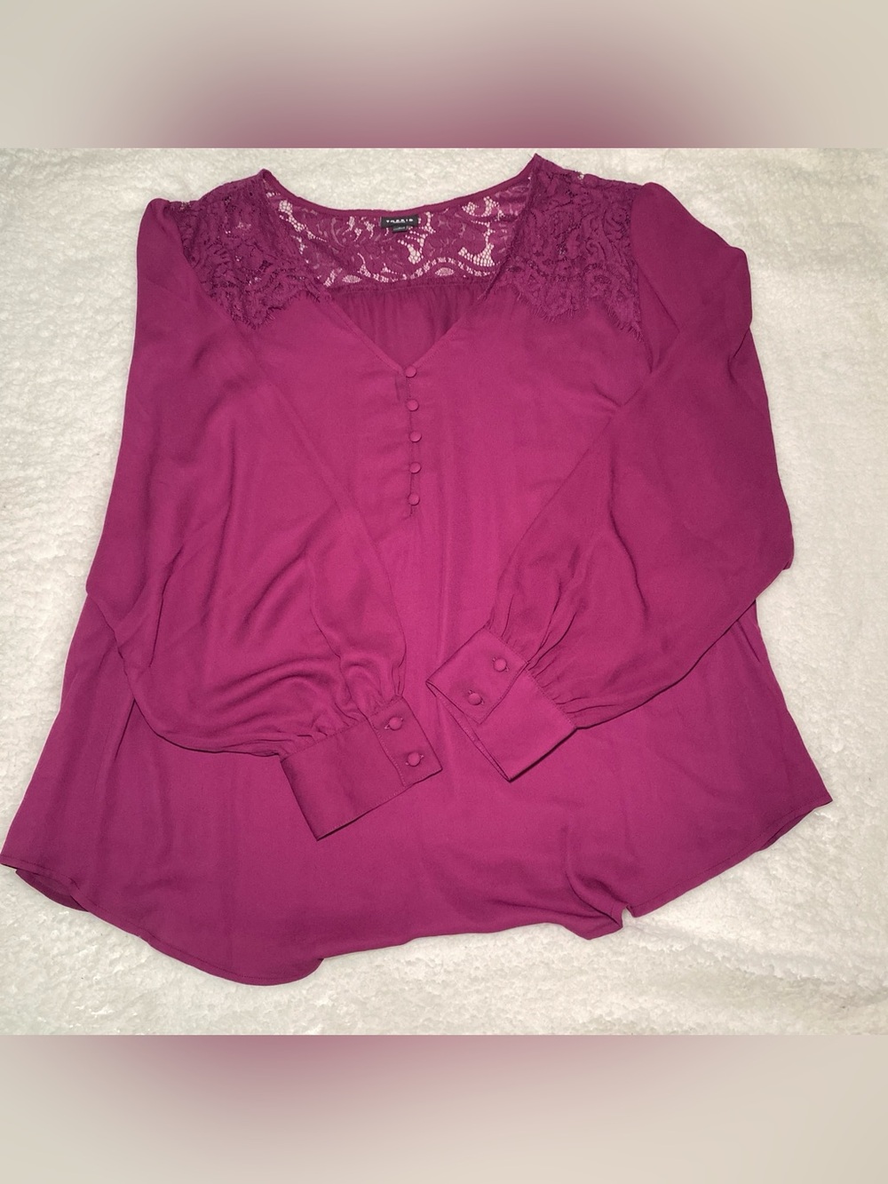 torrid Plum Lace Yoke Button-Front Blouse